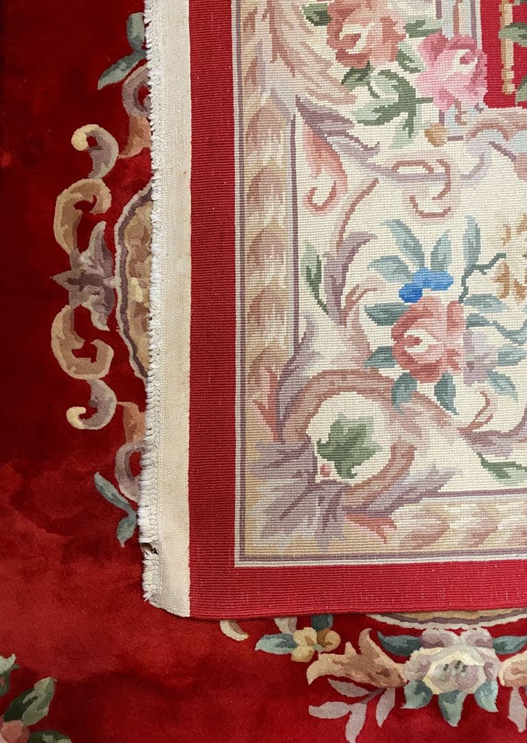 393 最高級手織り中国製ウール100% 緞通ラグ 約265cm × 263cm