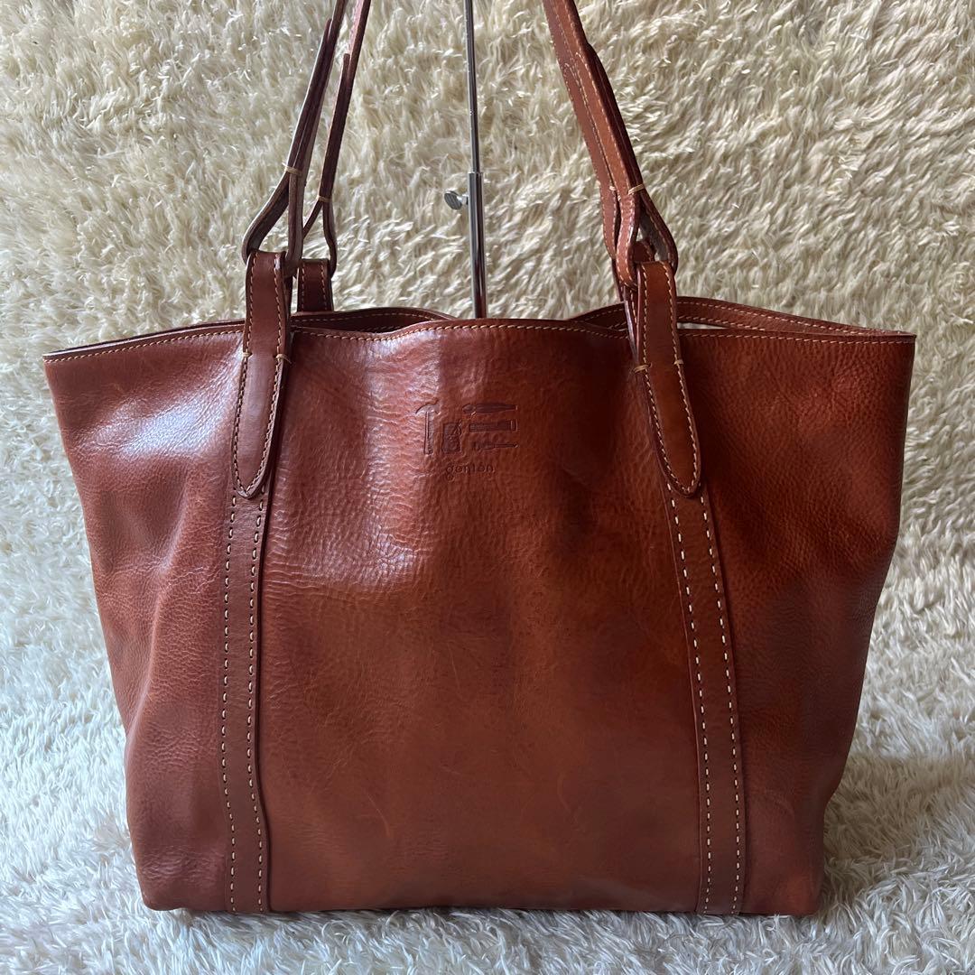 美品　genten ゲンテン　トートバッグ　牛革　工具ロゴ　肩がけ　大容量