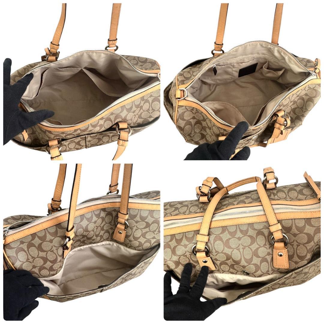 コーチ　ボストンバッグ　シグネチャー　チャーム　大容量　PVC　肩掛け　ベージュ