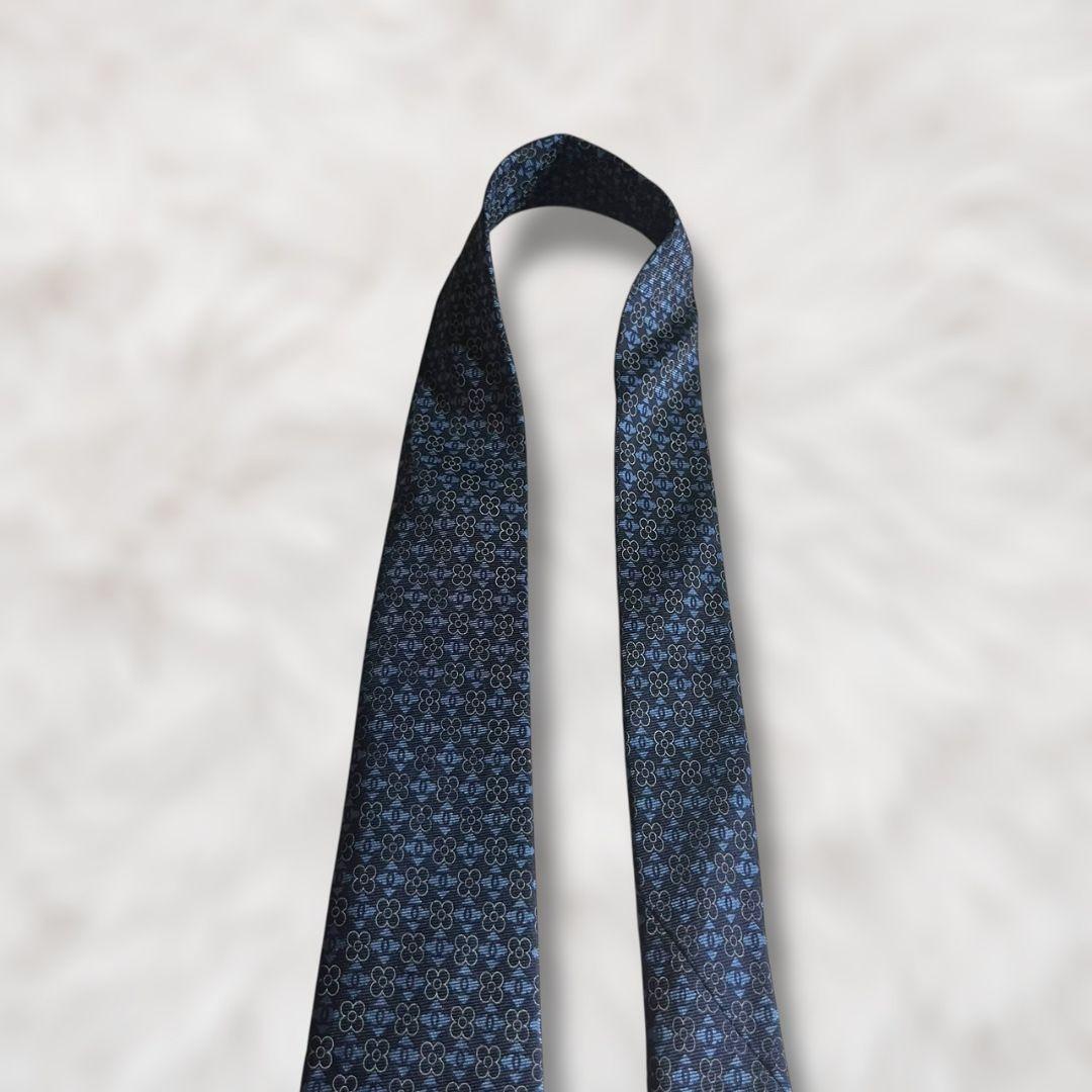 【美品✨】シャネル ココマーク ネイビー 総柄 幾何学 メンズ ネクタイ
