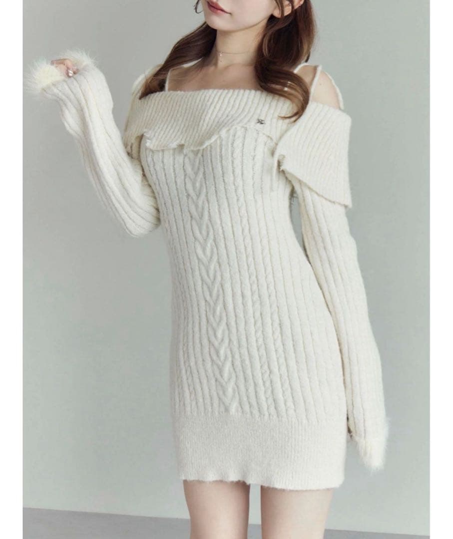 EATME ヘムシャギーオフショルニットワンピース