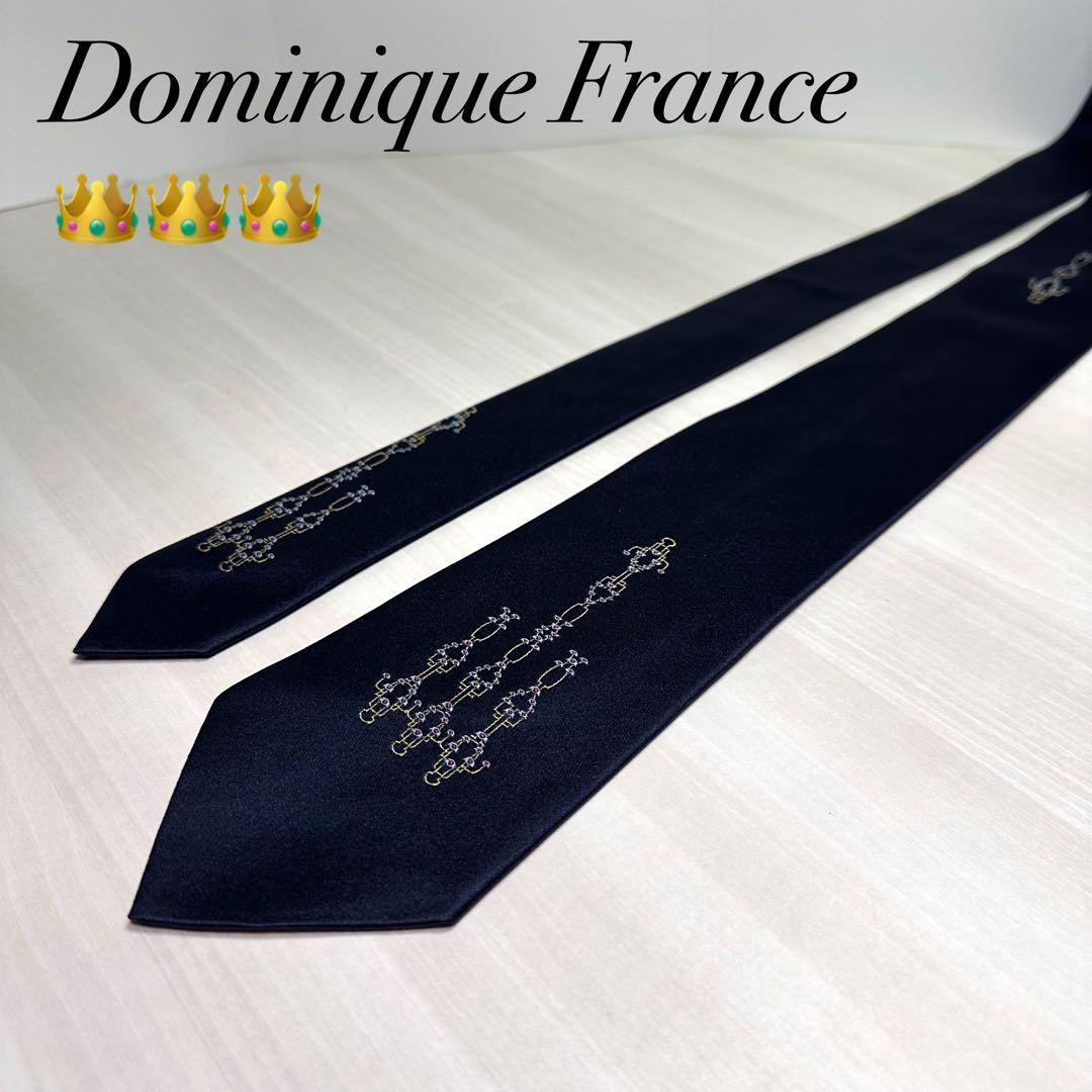 美品☆ドミニクフランス☆ネクタイ☆ネイビー☆スリークラウン☆定価6万円☆500