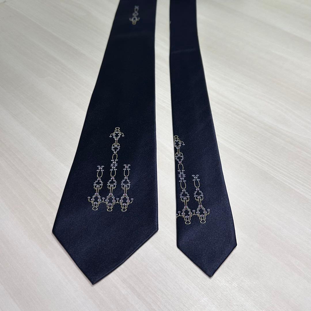 美品☆ドミニクフランス☆ネクタイ☆ネイビー☆スリークラウン☆定価6万円☆500