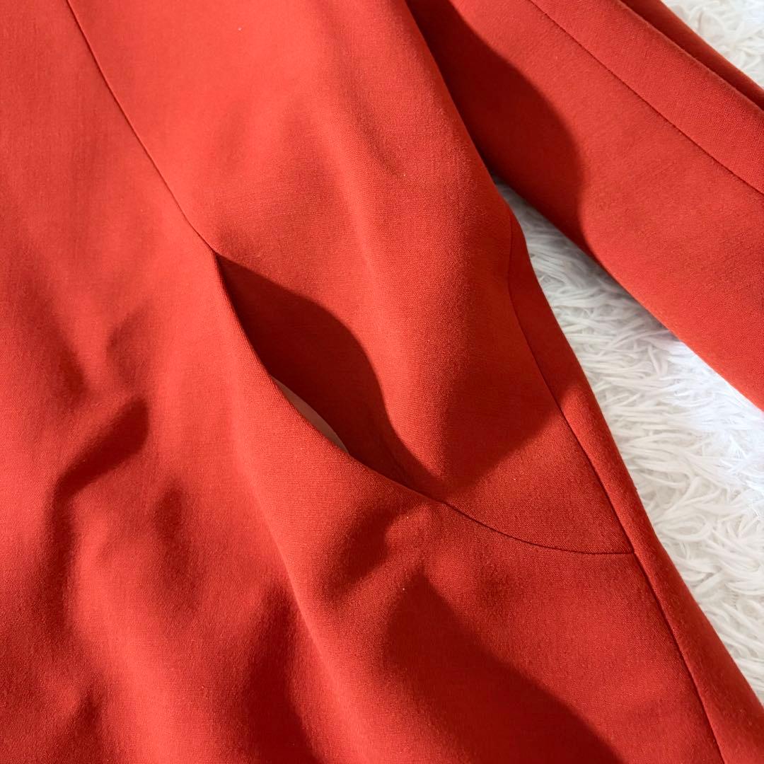 美品 シビラ ノーカラーコート 袖変形 フレア くるみボタン オレンジ