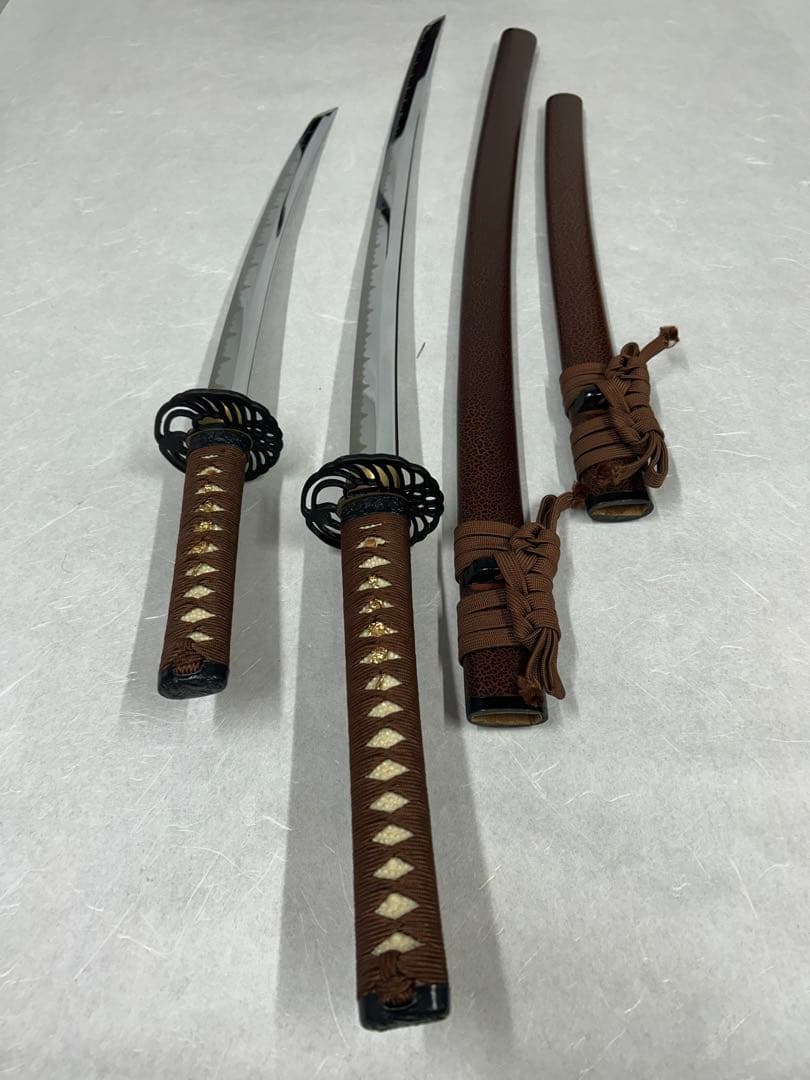 模造刀 刀 日本刀 武具 大小2本セット　鶴透かし鍔　美品 コレクション