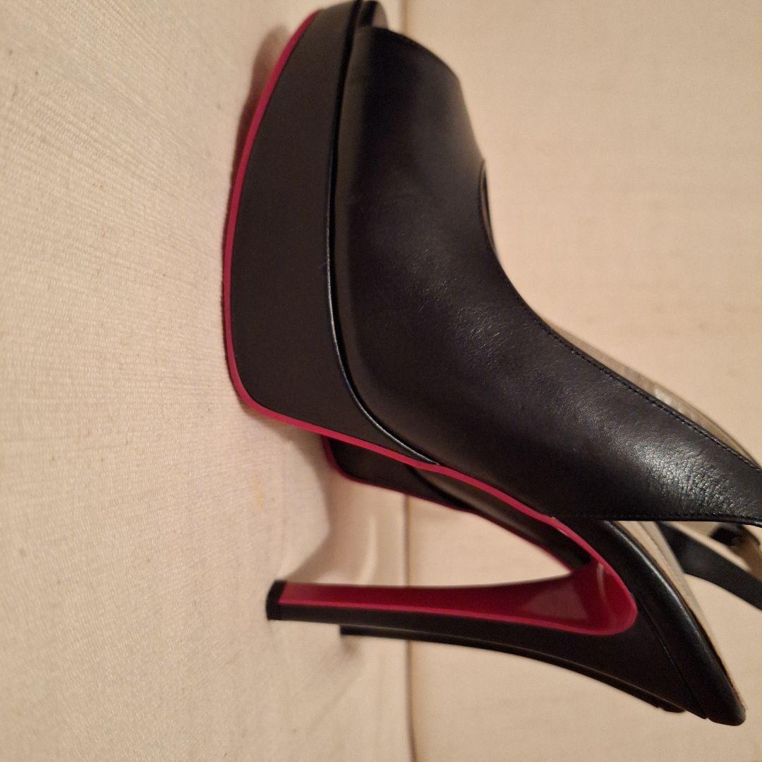 COMEX 黒 オープントゥ ヒール　パンプス　スムース　L