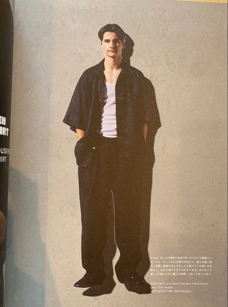 CAHLUMN/カウラム リネン オープンカラーシャツ黒_linenah