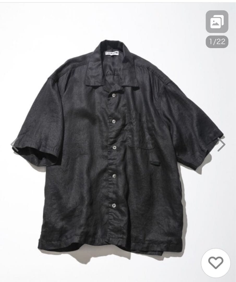CAHLUMN/カウラム リネン オープンカラーシャツ黒_linenah
