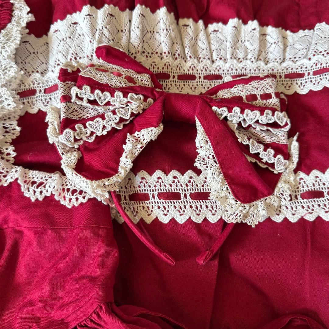 ベビードールジャンパースカート＆カチューシャ　エンジ　セット