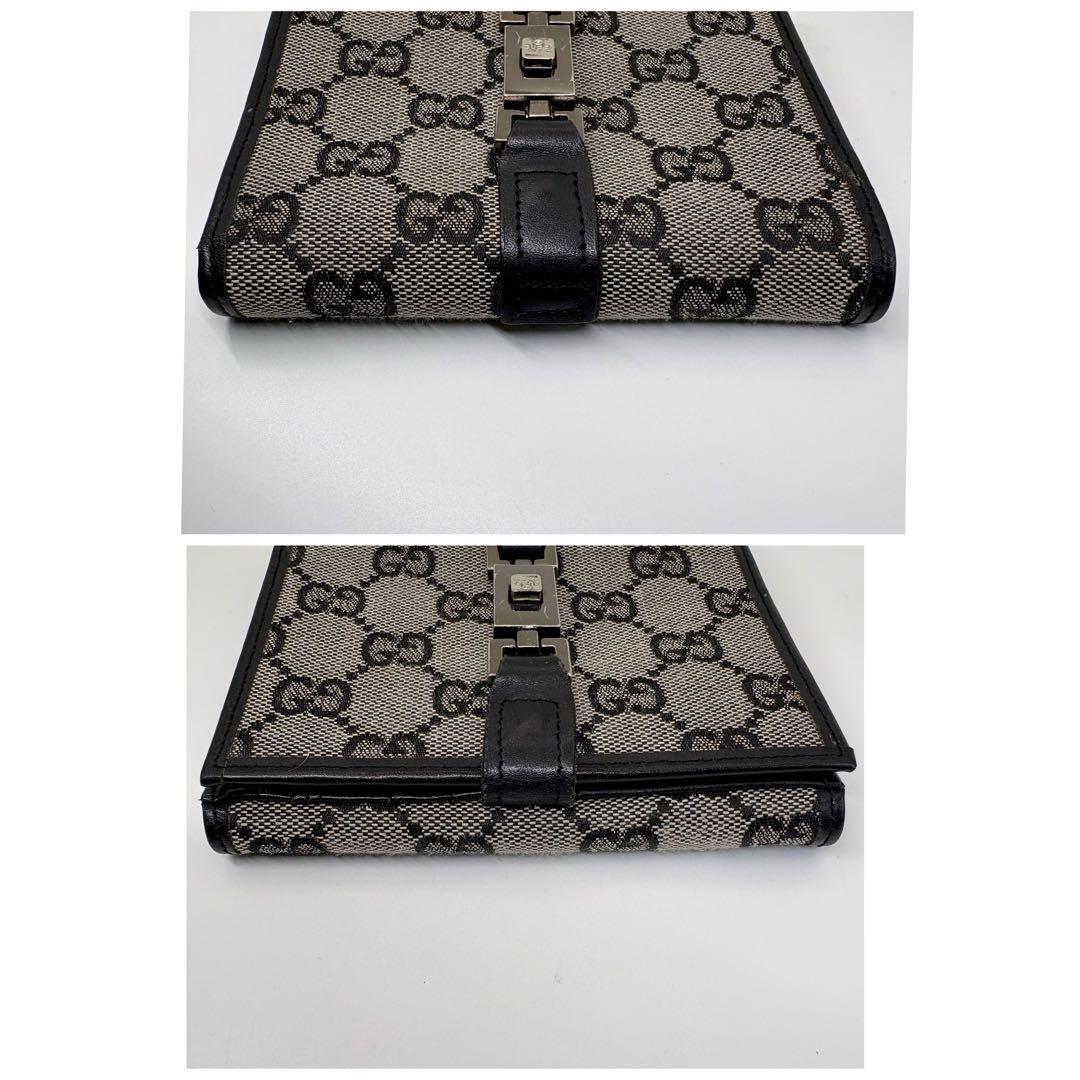 美品 GUCCI GGキャンバス ジャッキー 二つ折り財布 ブラック