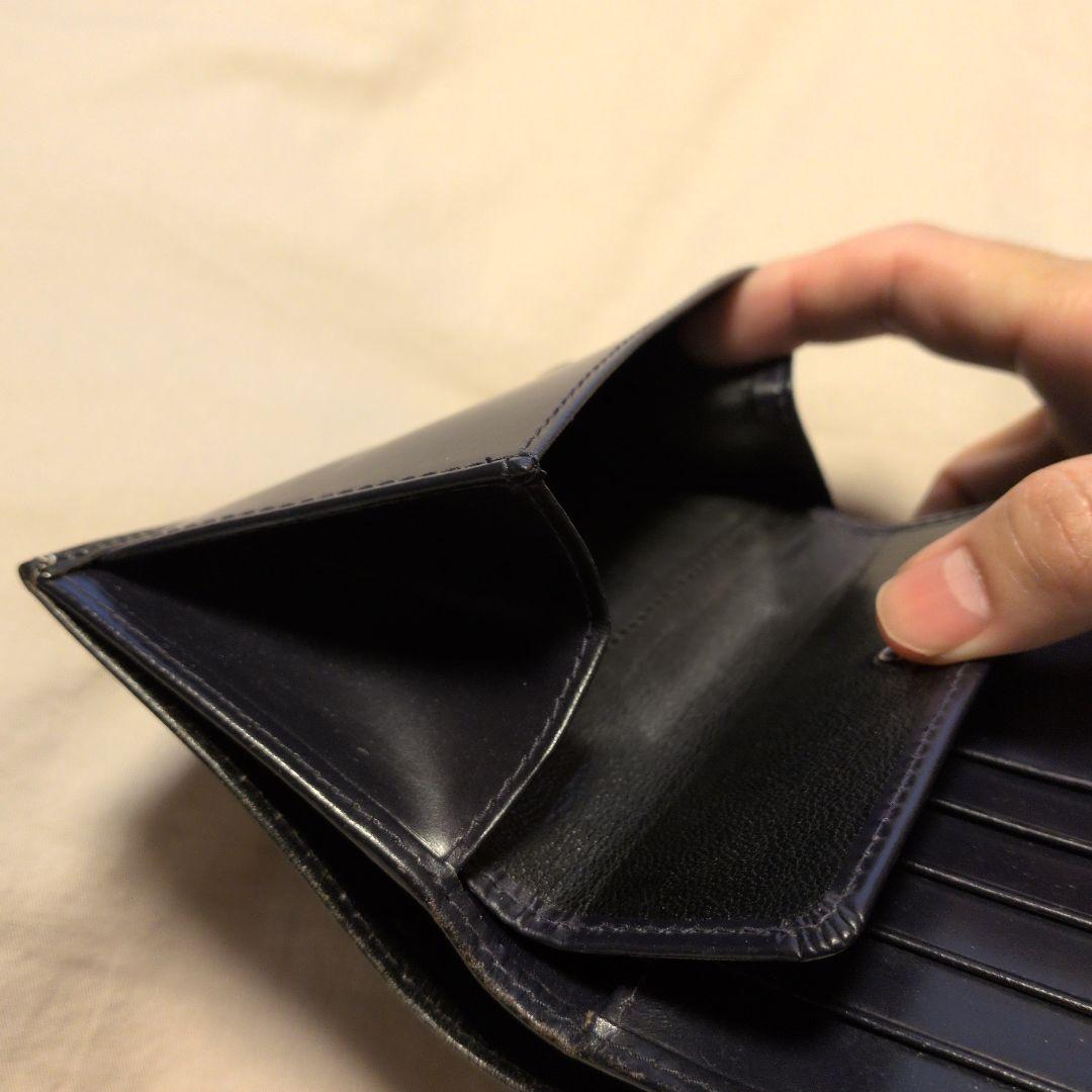 メ*ー様 Whitehouse Cox 三つ折り財布 ブラック×マリーン