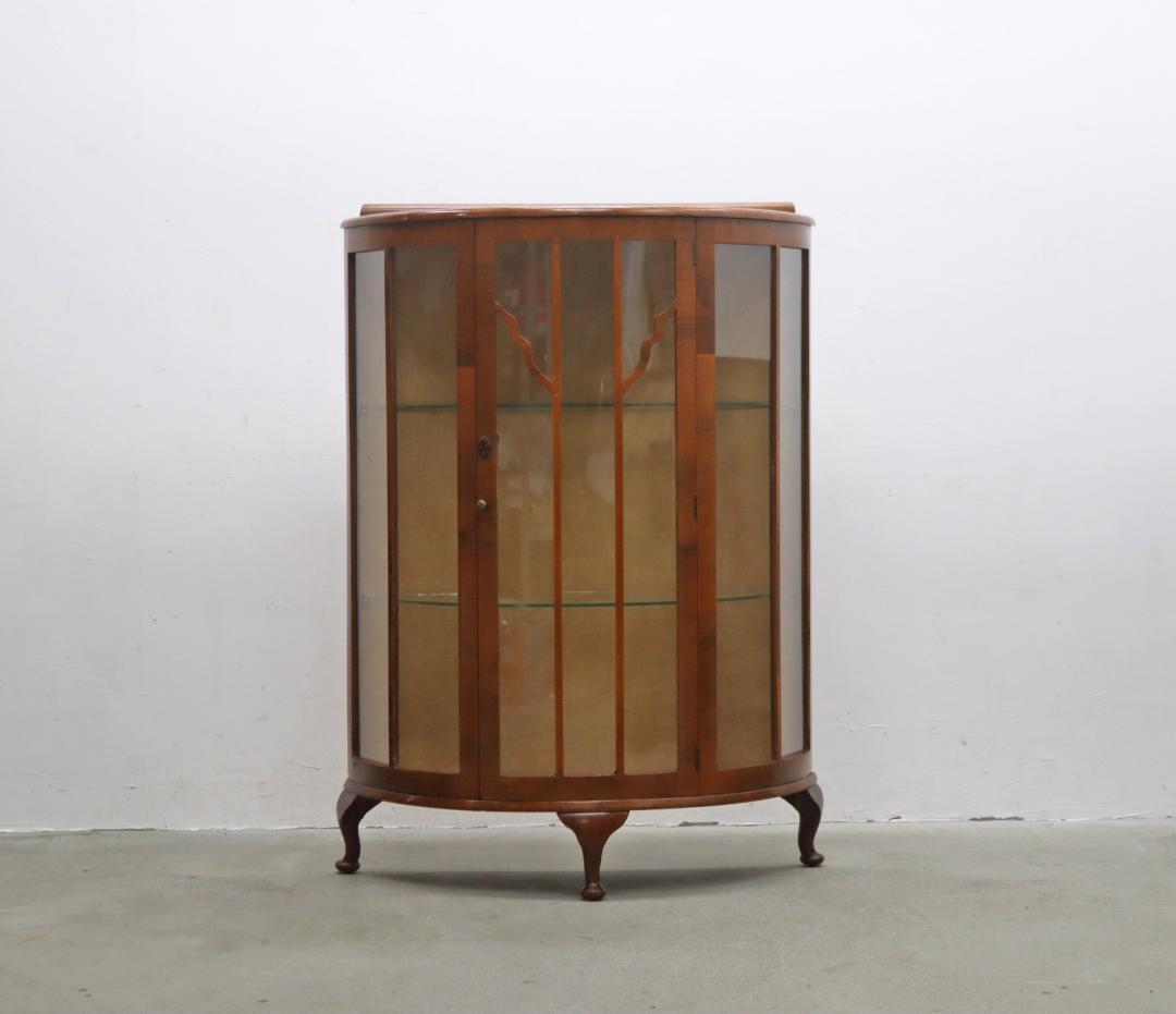 イギリス ヴィンテージ ガラス ラウンド キャビネット 飾り棚 食器棚 ラック