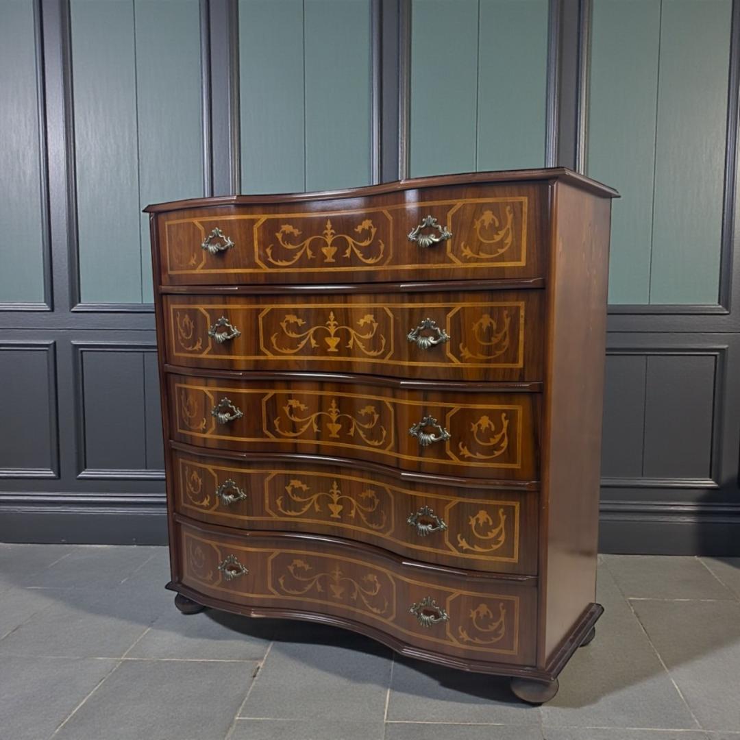 イタリア　象嵌細工　5段チェスト　丸脚
