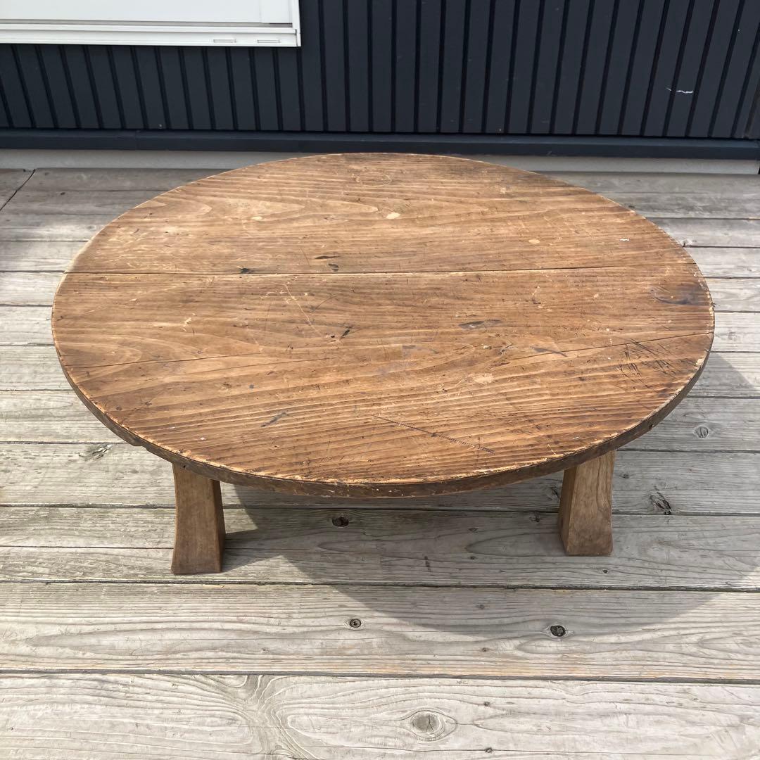 昭和レトロ 古家具 古材 円形 円型 木製ちゃぶ台 円卓 座卓 センターテーブル