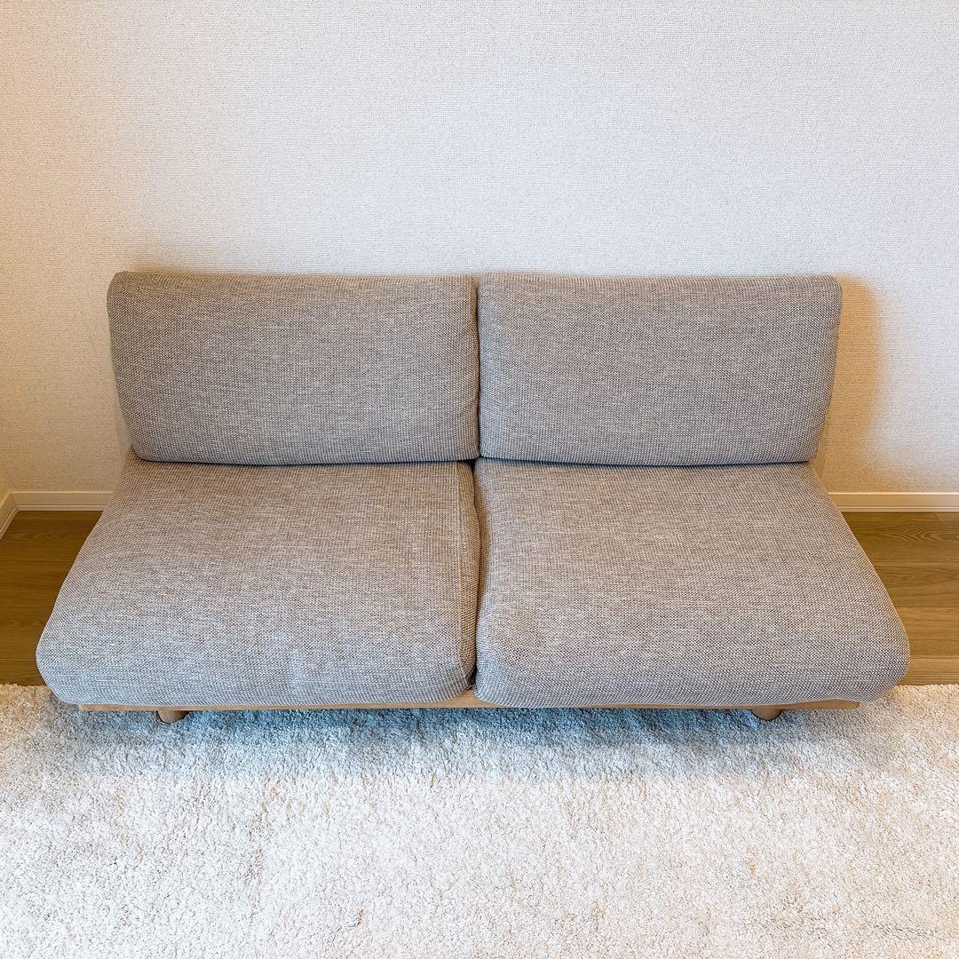 ゆったり座れるアームレスソファ　２シーター　ポリエステル平織　ベージュ　無印良品