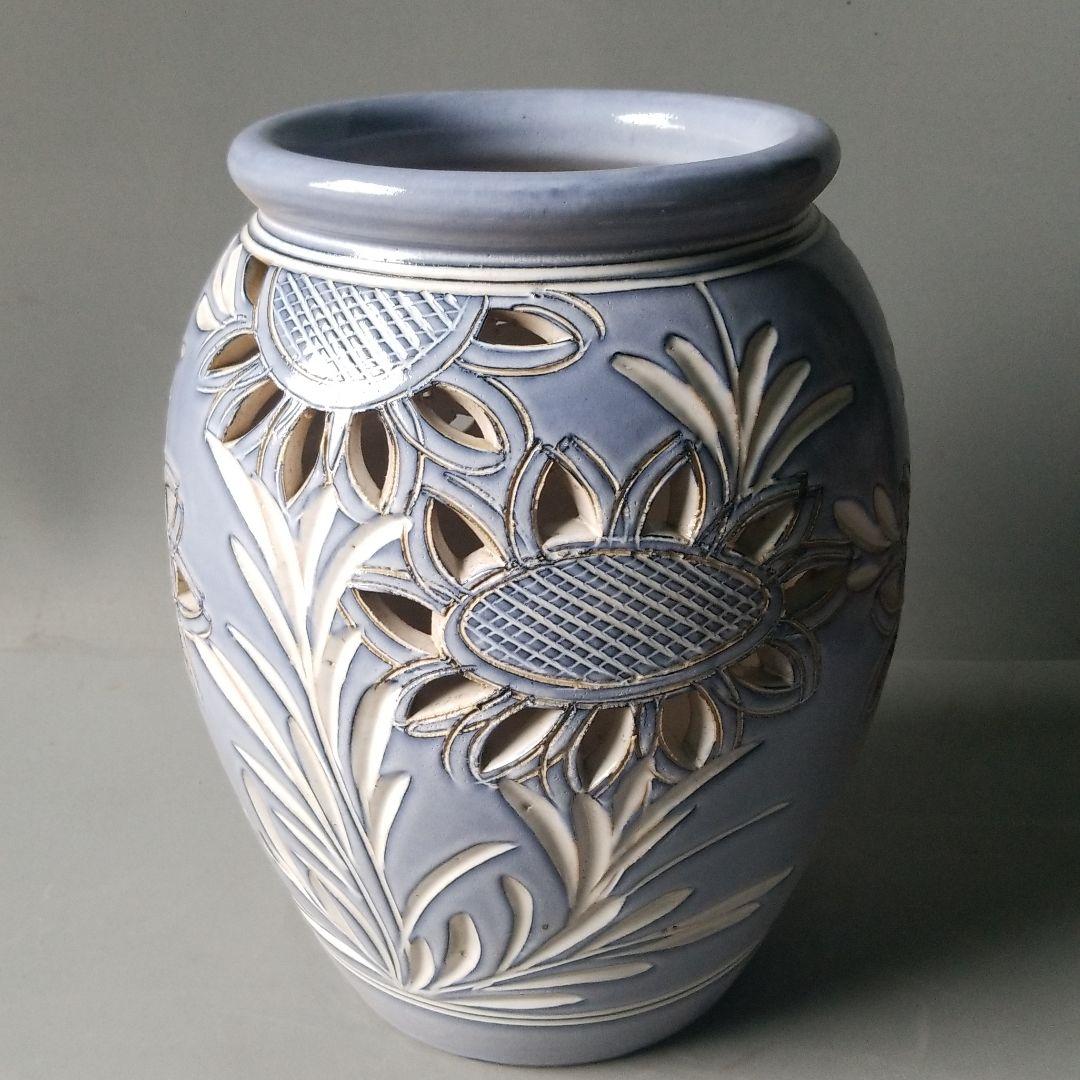 お値下げしました⤵信楽焼傘立て 壷型ひまわり 信楽焼 高さ４３cm