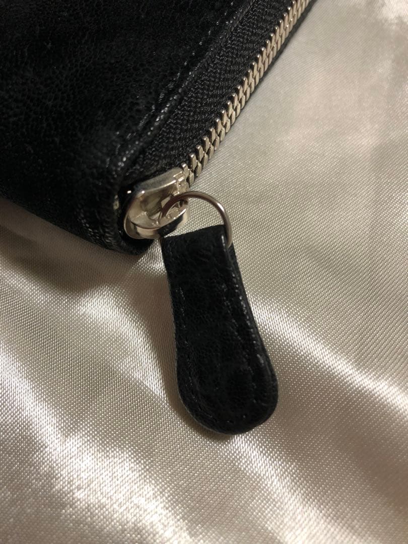 JRA認定　象革 象皮 エレファントレザー ラウンドジップ 本革　長財布　黒