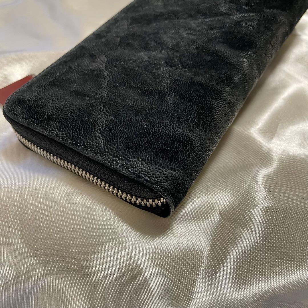 JRA認定　象革 象皮 エレファントレザー ラウンドジップ 本革　長財布　黒