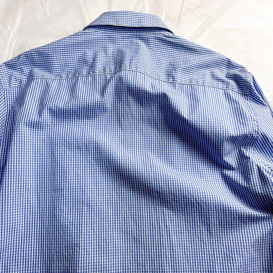 【美品】PRADA プラダ XL〜XXLギンガムチェック シャツ ブルー 45