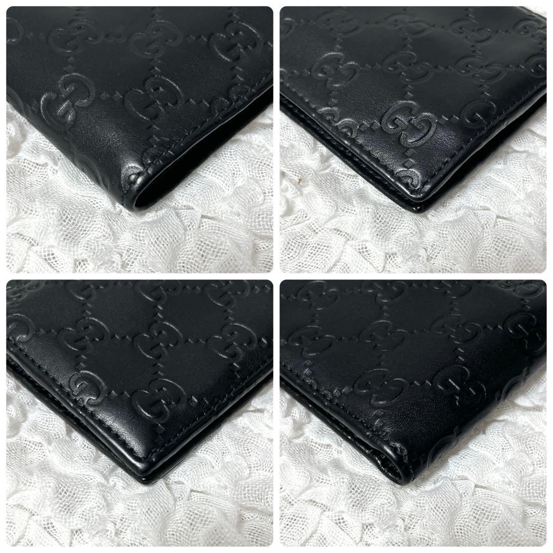 極美品✨GUCCI ブラックレザー 二つ折り財布　グッチ　シマ　GG ウォレット