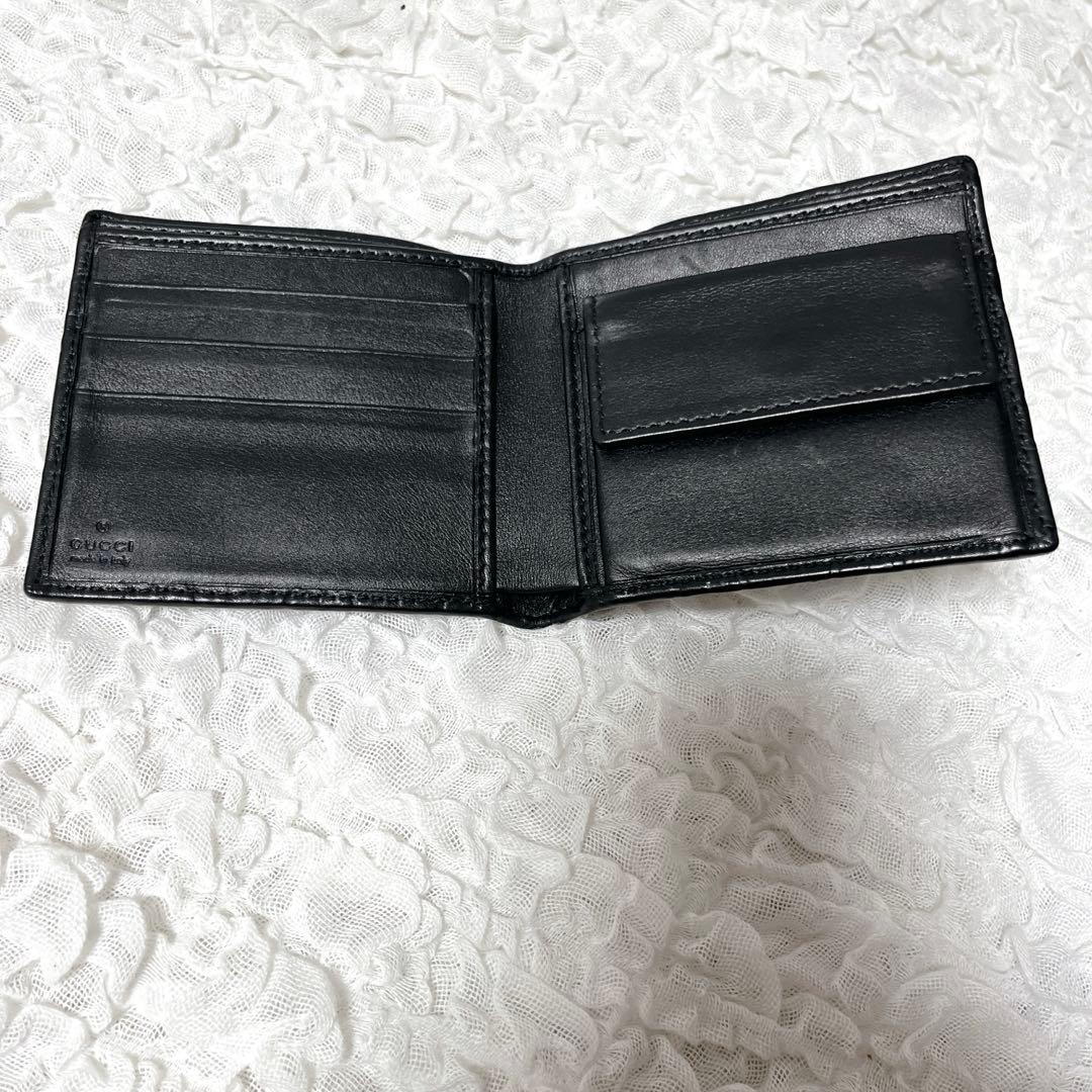 極美品✨GUCCI ブラックレザー 二つ折り財布　グッチ　シマ　GG ウォレット