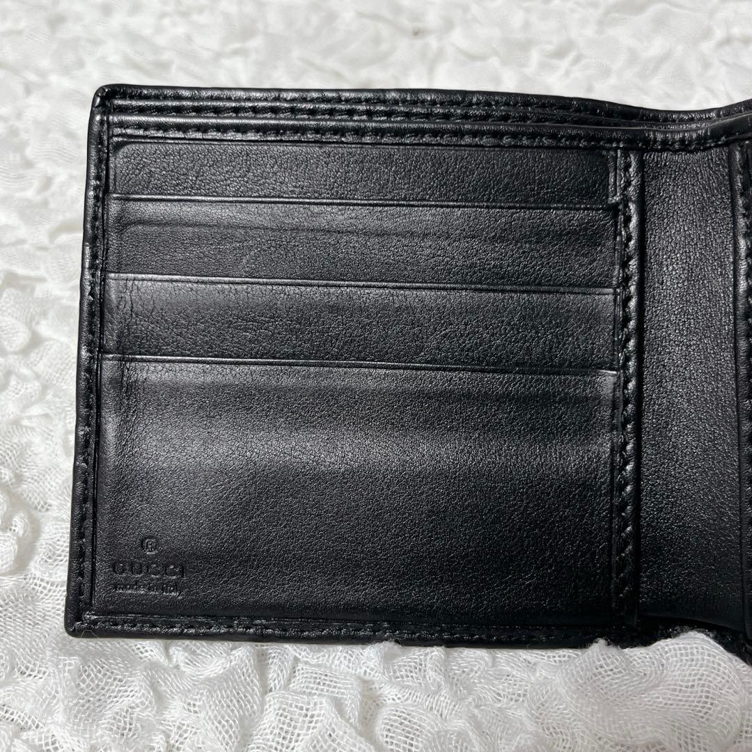 極美品✨GUCCI ブラックレザー 二つ折り財布　グッチ　シマ　GG ウォレット