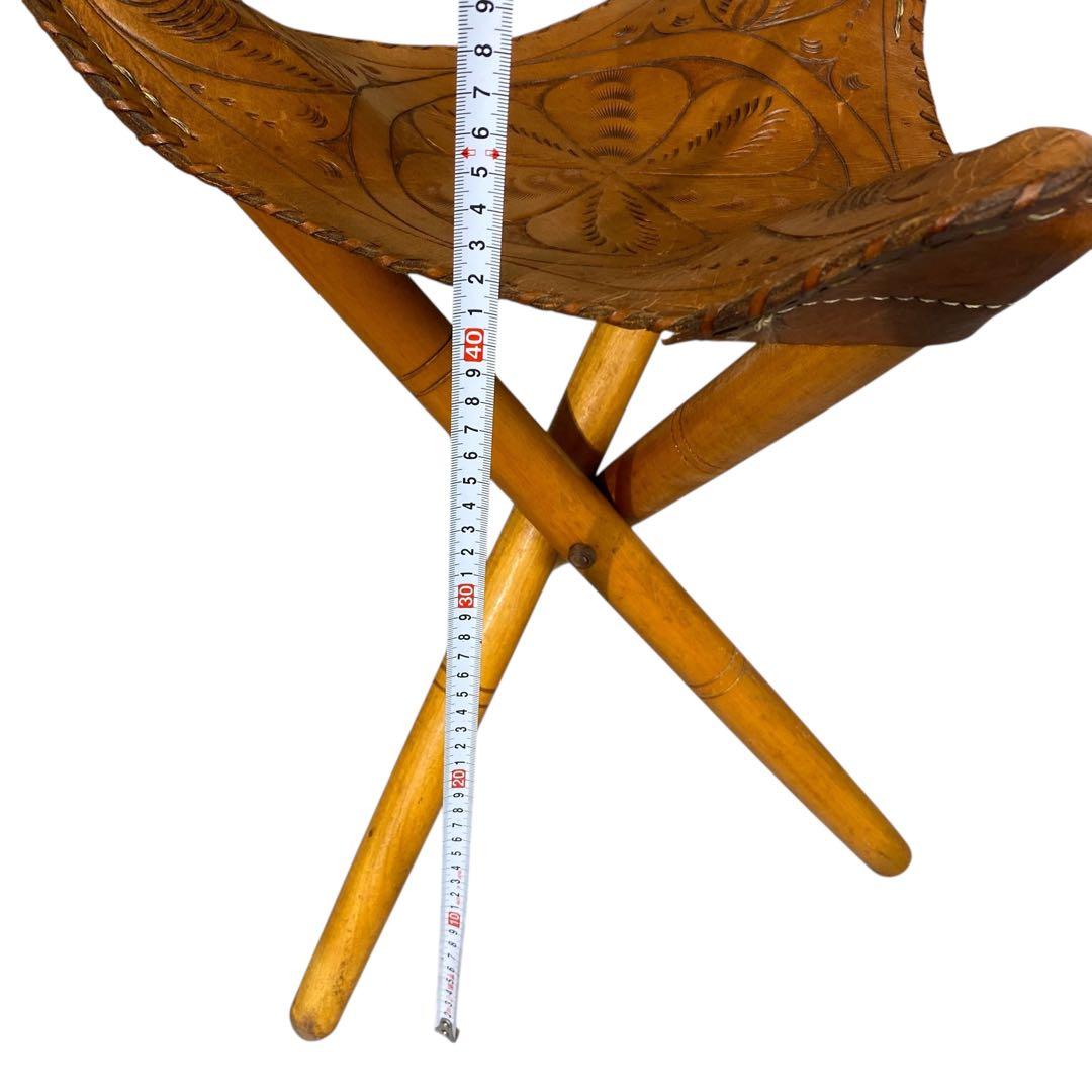 ハンティングチェア レザー ビンテージ　彫刻