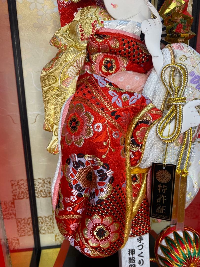 羽子板　立体振袖金蘭ガラスケース１５号・サイズ間口約３２×奥行約２９×高約６３㎝