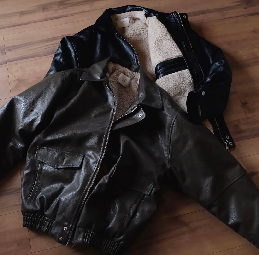 felim LEATHER BOA JACKET フリーサイズ ブラック