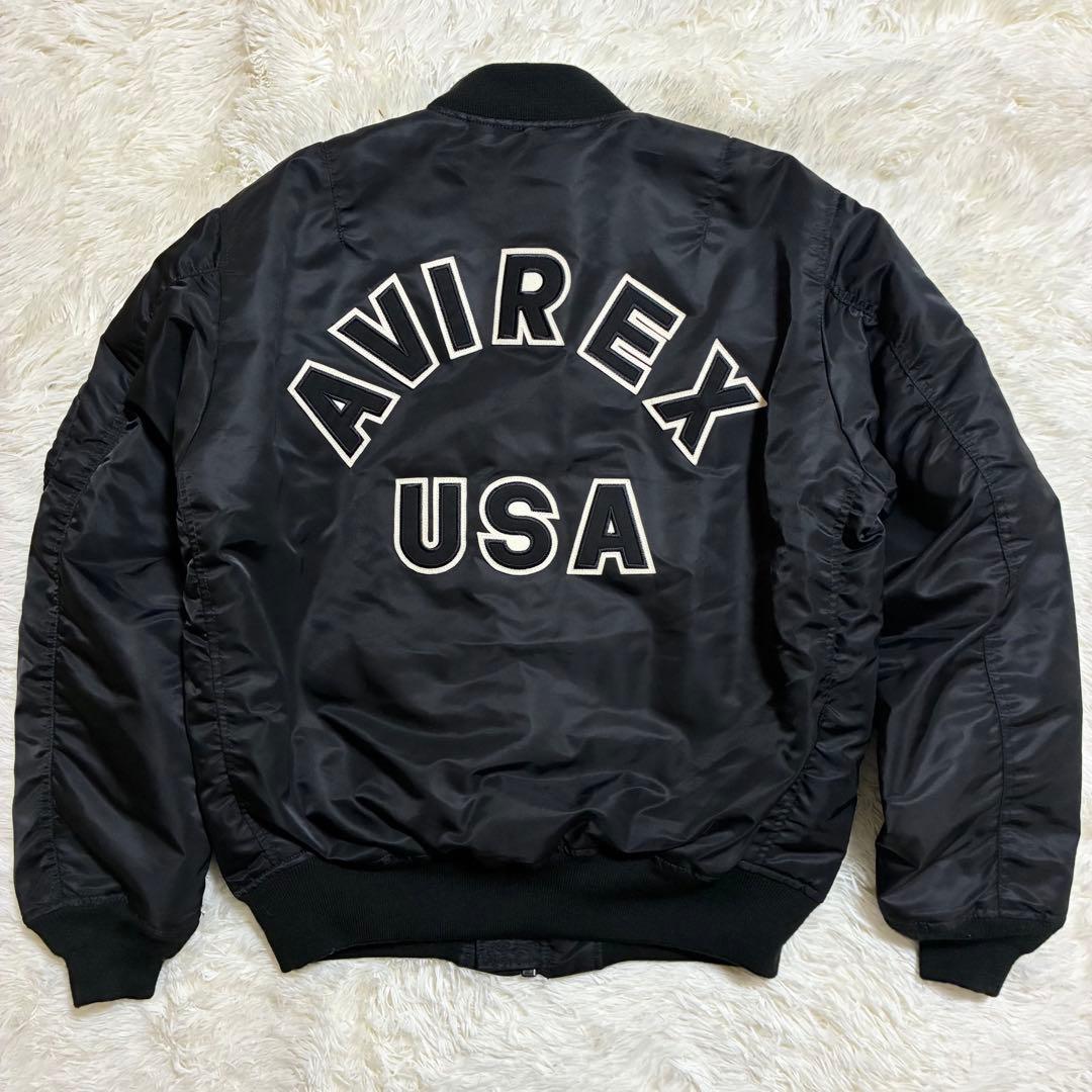 美品 AVIREX フライトジャケット アーチロゴ コマーシャルロゴ XL 黒
