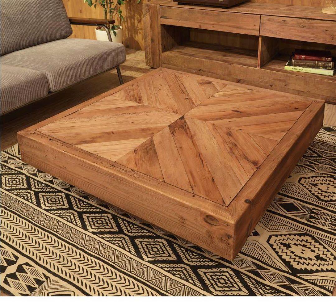 木製　センターテーブル ローテーブル　リビングテーブル　100cm 正方形