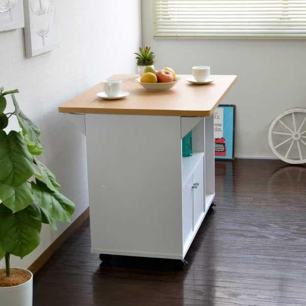 【新品・送料無料】キッチンカウンター キッチンワゴン 両バタワゴsン