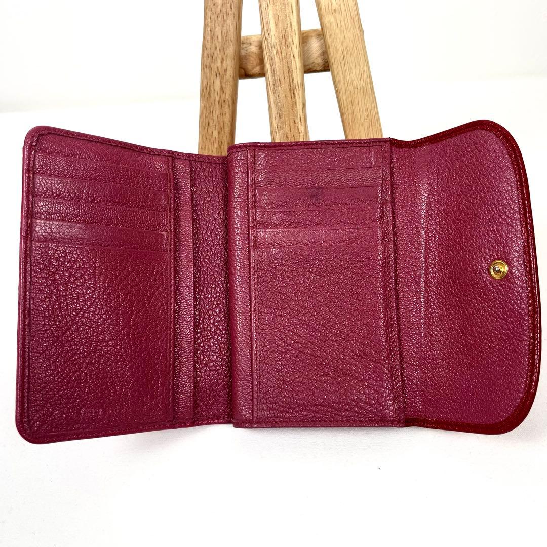 ミュウミュウ　折り財布　ロゴプレート　リボン　バイカラー　レザー　コンパクト　美