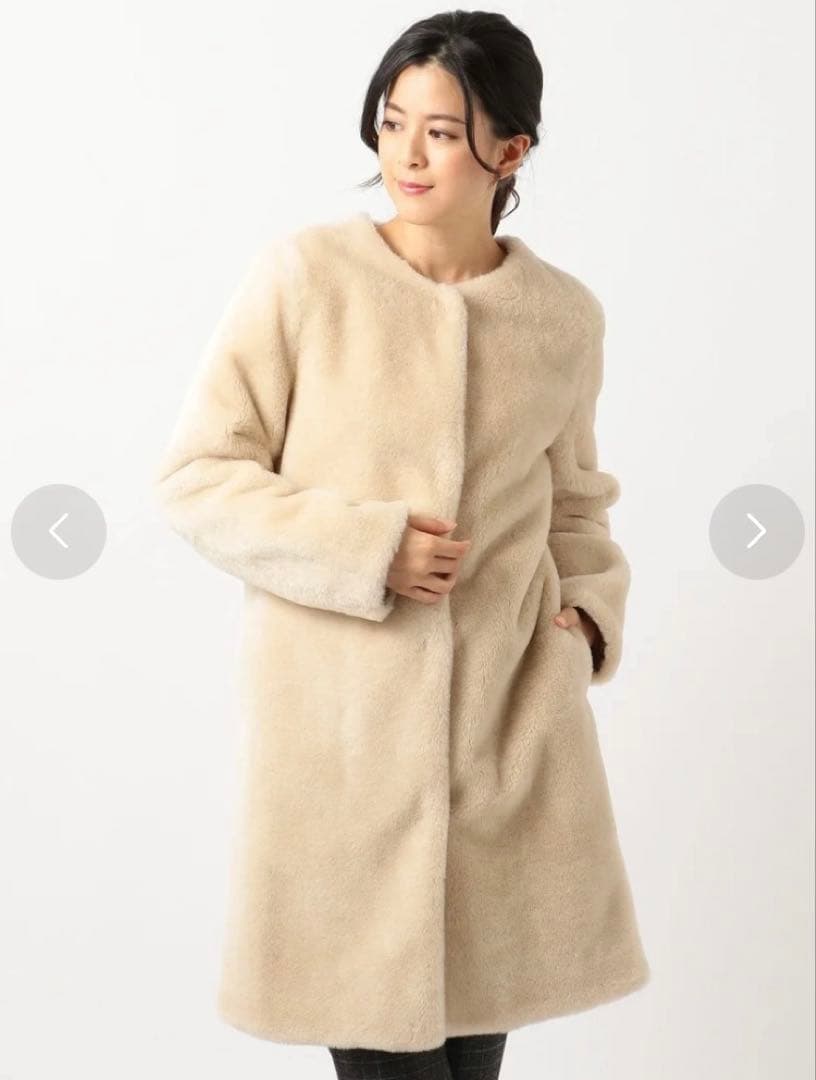 新品タグ付　自由区　ウールムートン　ロングコート　ノーカラー　グレー