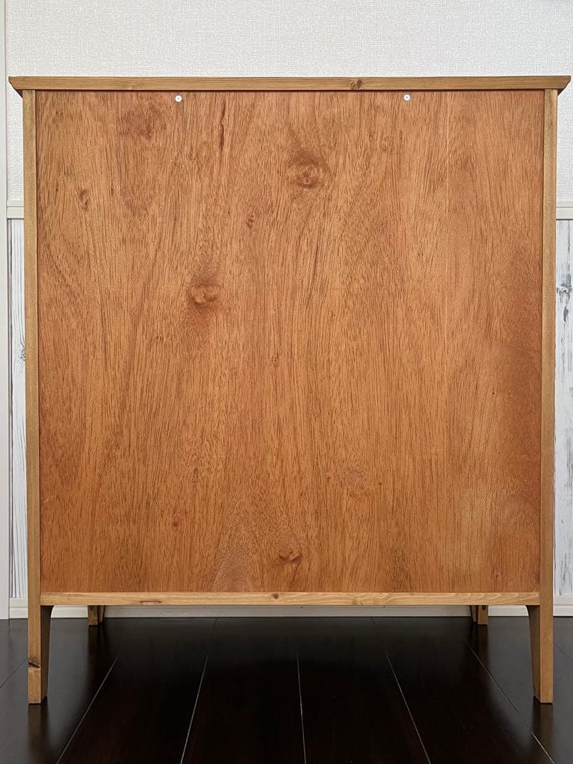 パイン無垢材 オーダーキャビネット チェッカーガラス扉