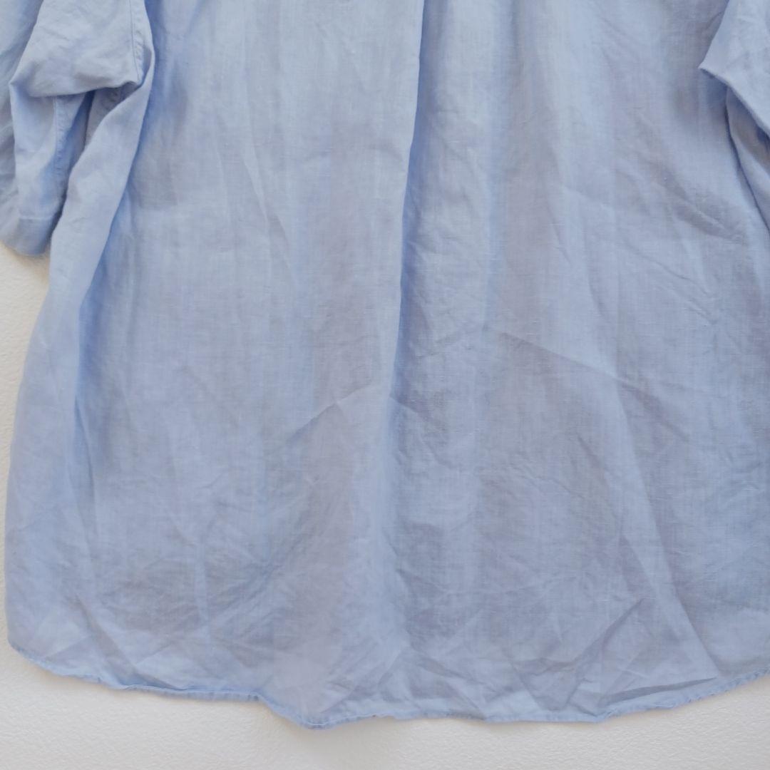 ダントン リネン100% ラウンドカラープルオーバーシャツ 40 ライトブルー