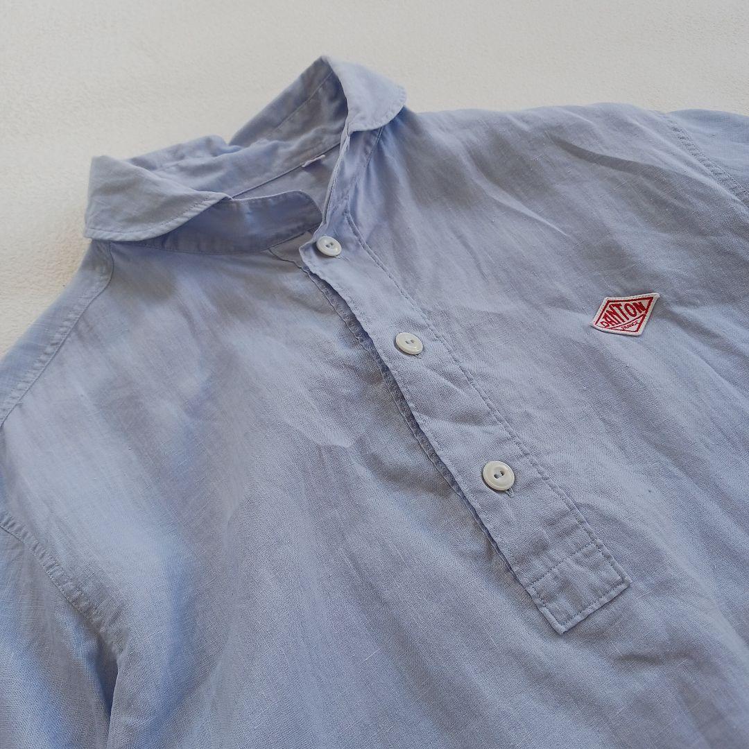 ダントン リネン100% ラウンドカラープルオーバーシャツ 40 ライトブルー