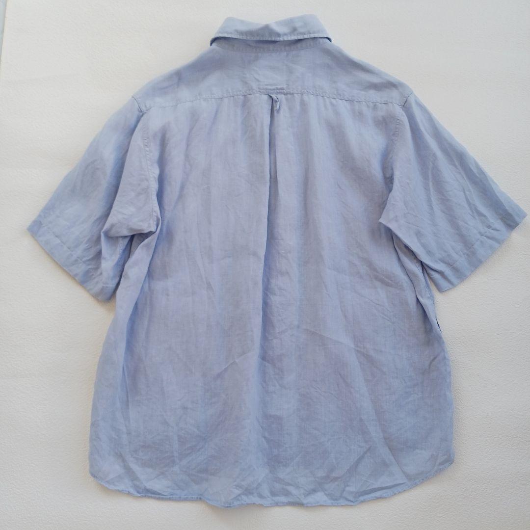 ダントン リネン100% ラウンドカラープルオーバーシャツ 40 ライトブルー