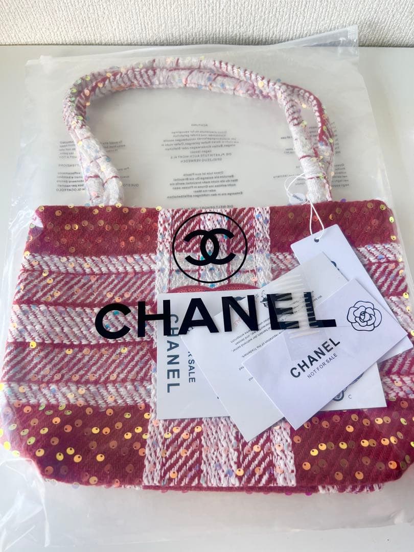 CHANELシャネル ココマークツイードスパンコール トートバッグ　レッド