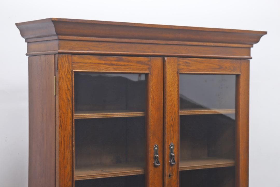 英国 イギリス オーク材 ヴィンテージ ガラス キャビネット 飾り棚 食器棚
