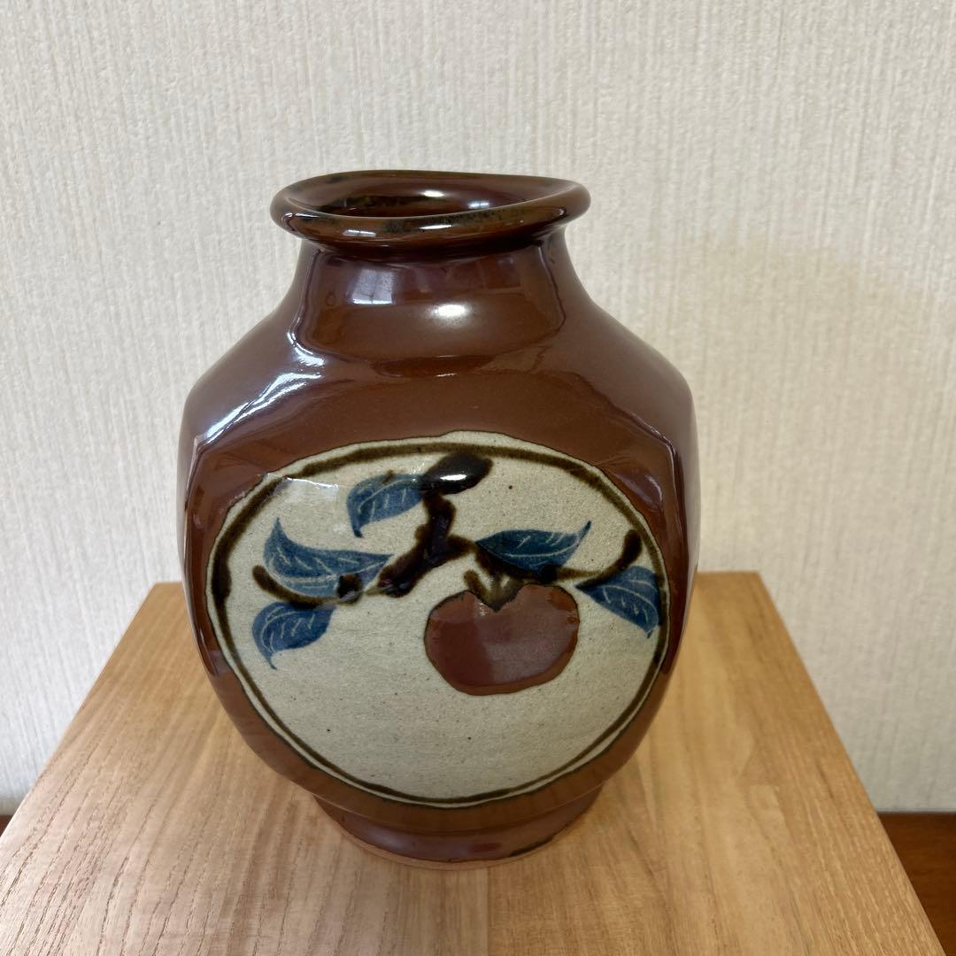 民芸伝統工芸士 大塚健一【 柿釉花瓶】保管用桐箱