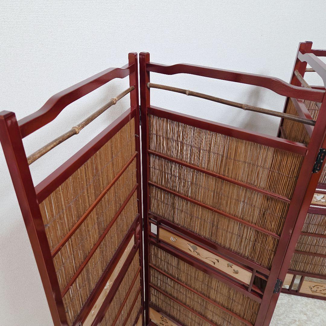 パーティション アンティーク 昭和レトロ 4連 衝立 竹簾屏風 アジアン 竹