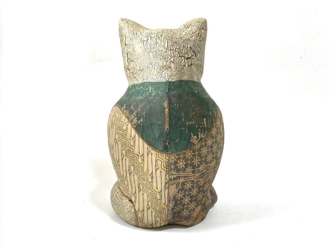 骨董　アンティーク　工芸品　民芸　民藝　ねこ　猫　置物　古布　古裂　木彫　招き猫
