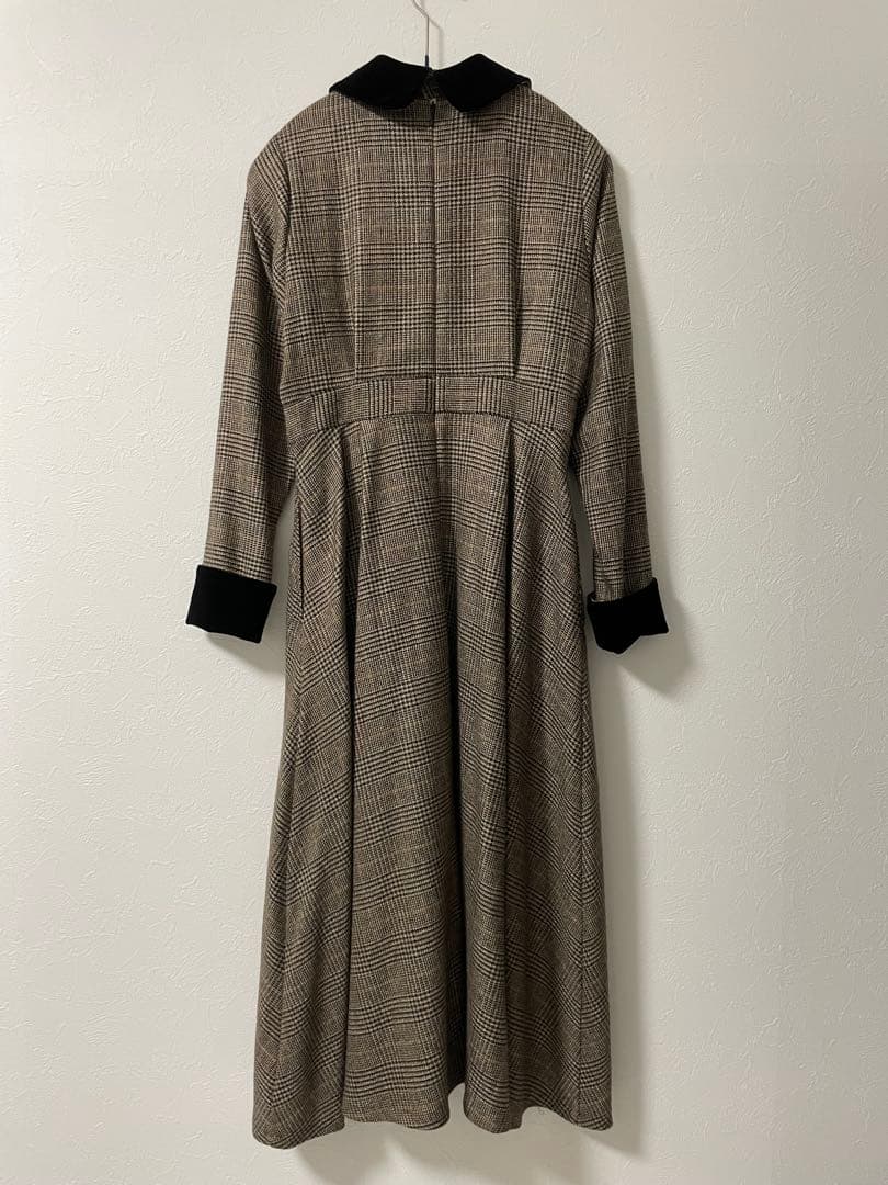 foufou グレンチェックラウンドカラーワンピース
