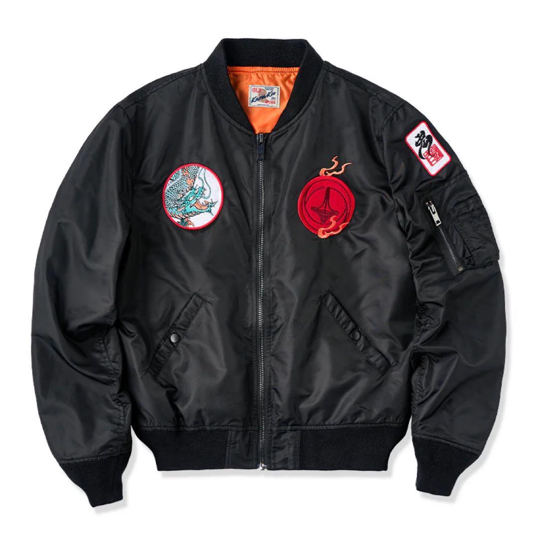 KaraKuｘ中坪宏太 咆哮している緑色の龍刺繡入り　浮世絵風フライトジャケット