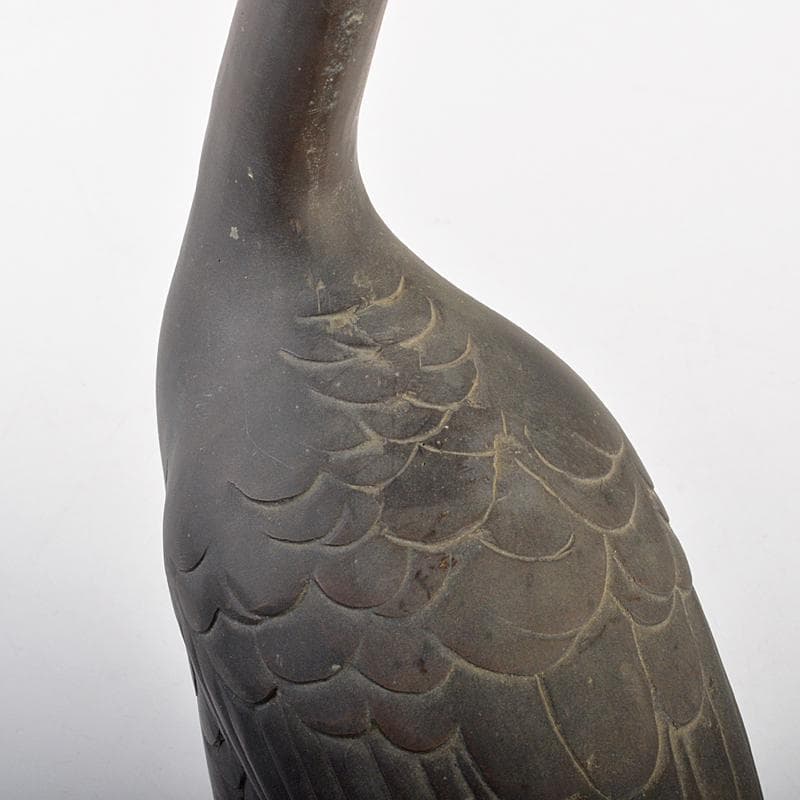 金工　秀山作　鋳銅　家鴨　アヒル　置物　一對　重さ合計約3.2㎏　G　R7513