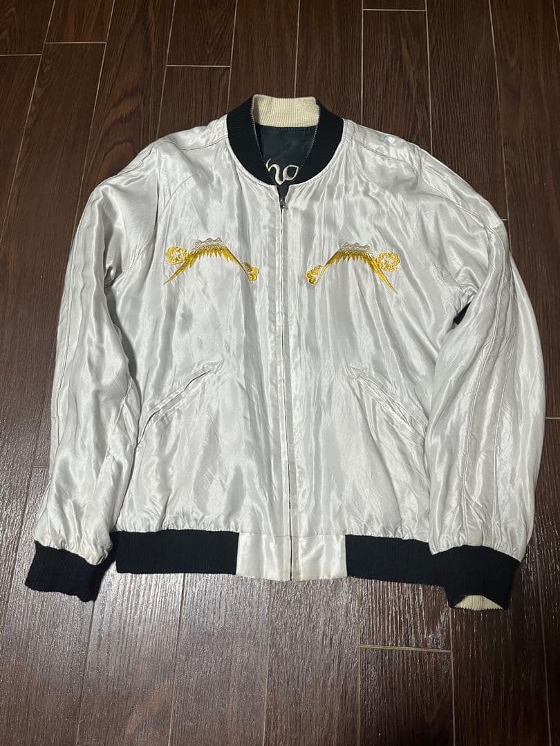 【きみこ】東洋テーラー　スカジャン　白虎　サテン Mサイズ　ブラック