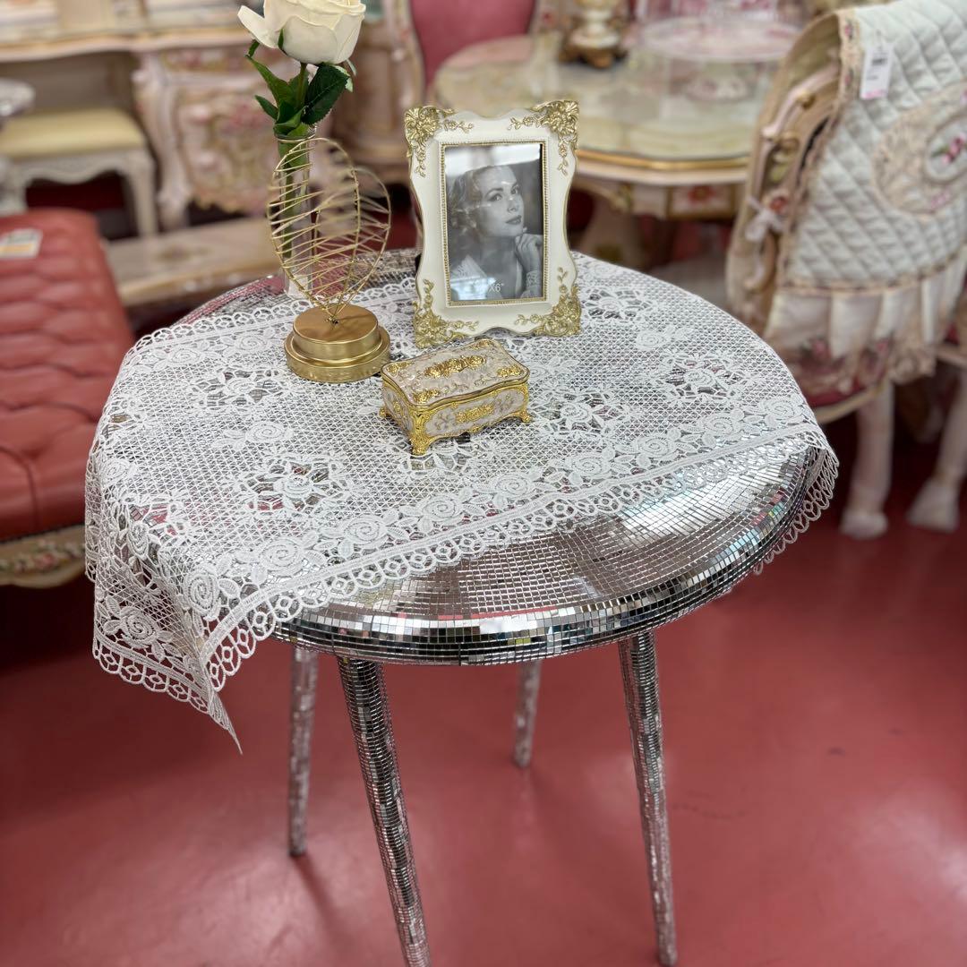 ギラギラミラーモザイクデザイン円形サイドテーブル