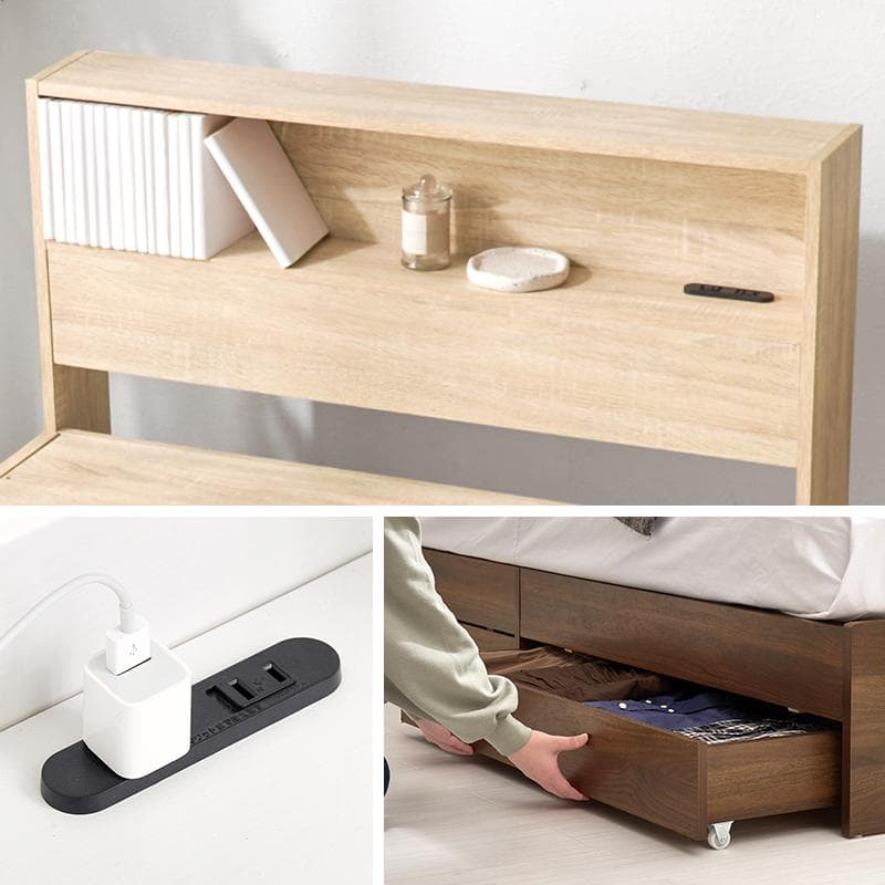 引出し付シングルベッド フレームのみ ナチュラル [8002]