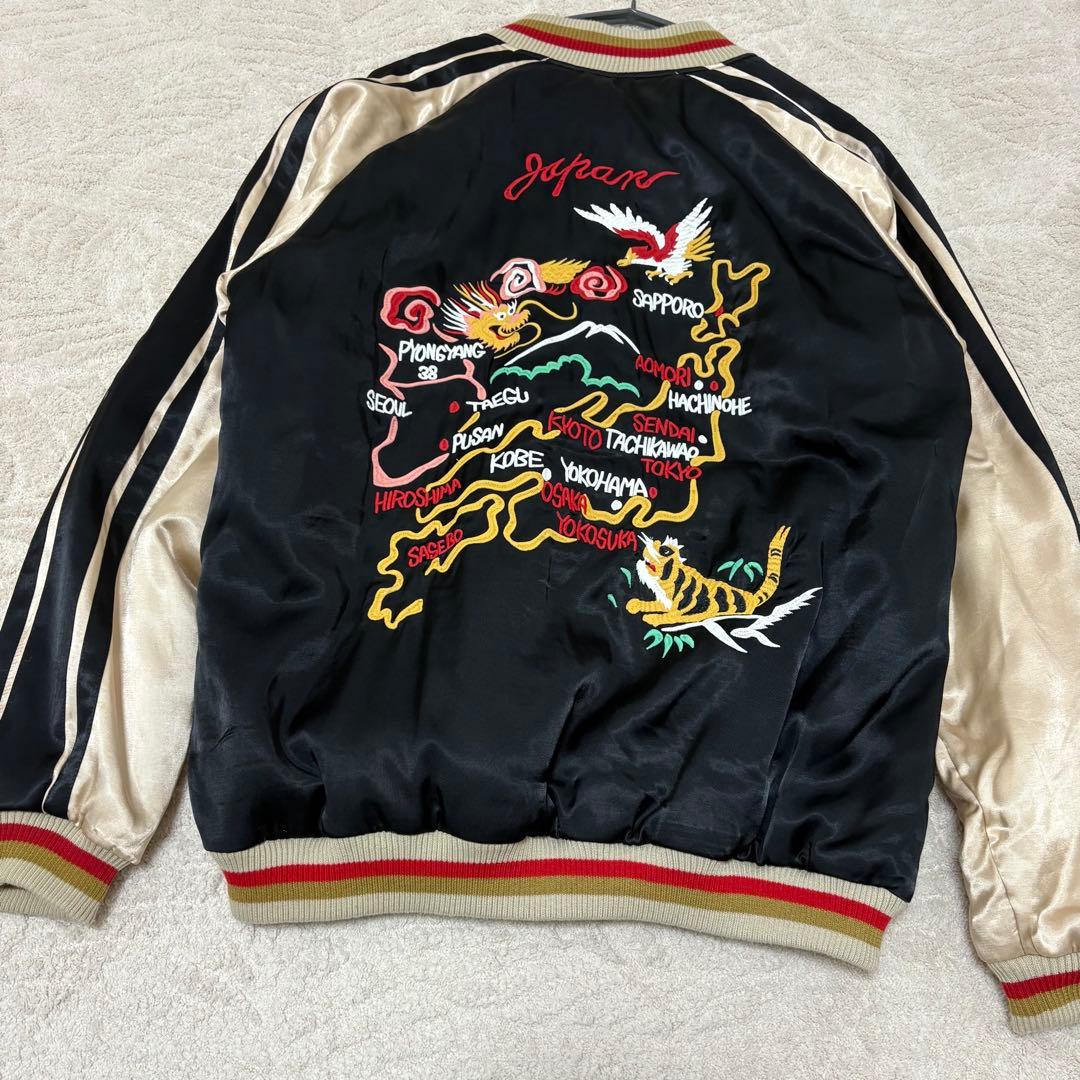 美品『HOUSTON』 スカジャン　龍　虎　富士山　日本地図　刺繍　XL